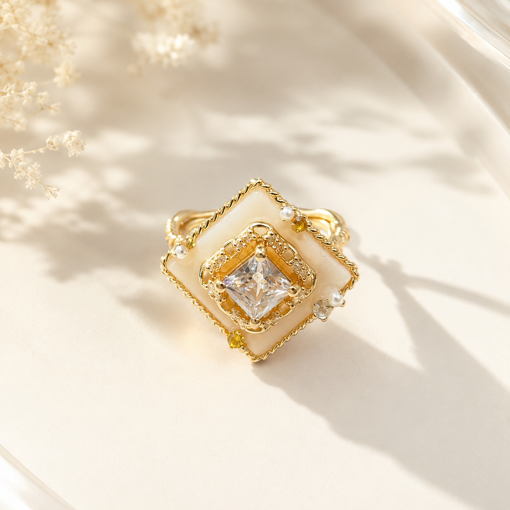 Ivory Geometric Crystal Ring - image 9
