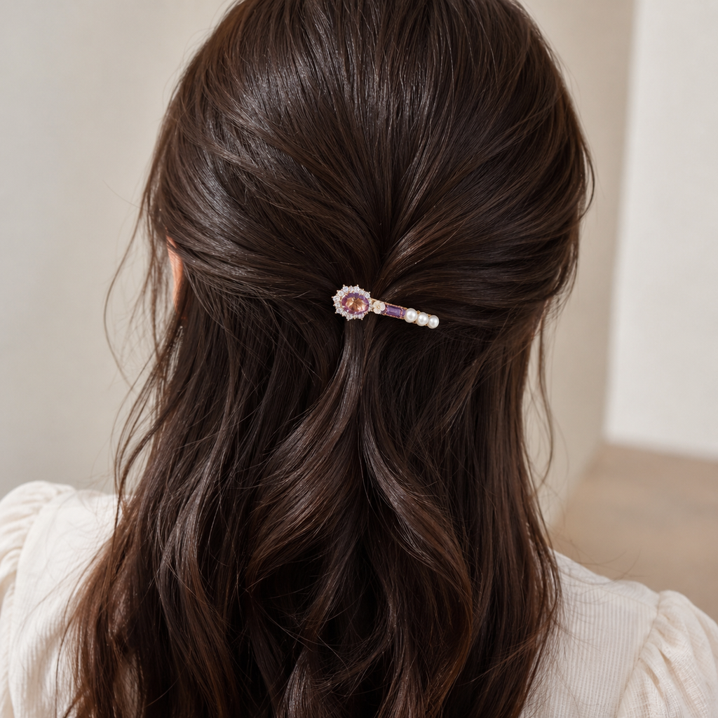 Amethyst Pearl Crystal Hair Clip