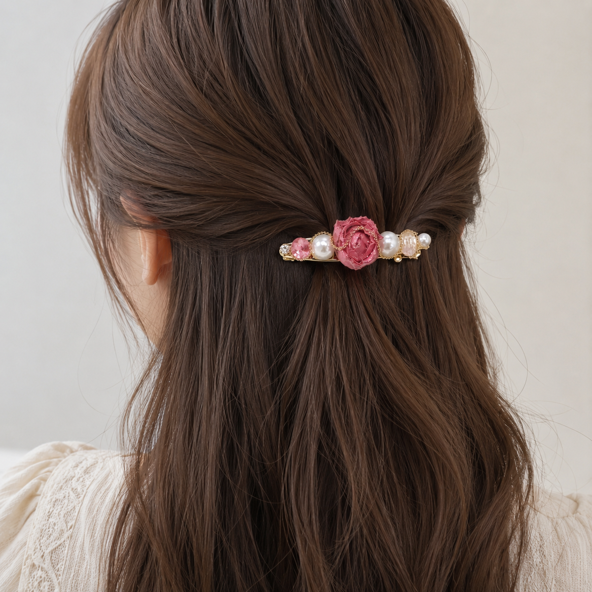 Vintage Rose Pearl Hair Clip