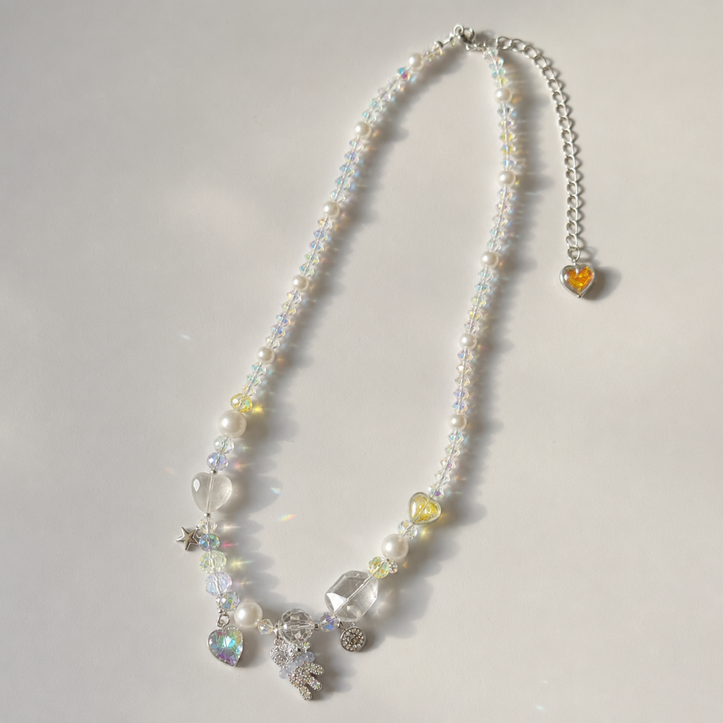 Iridescent Crystal & Pearl Charm Necklace