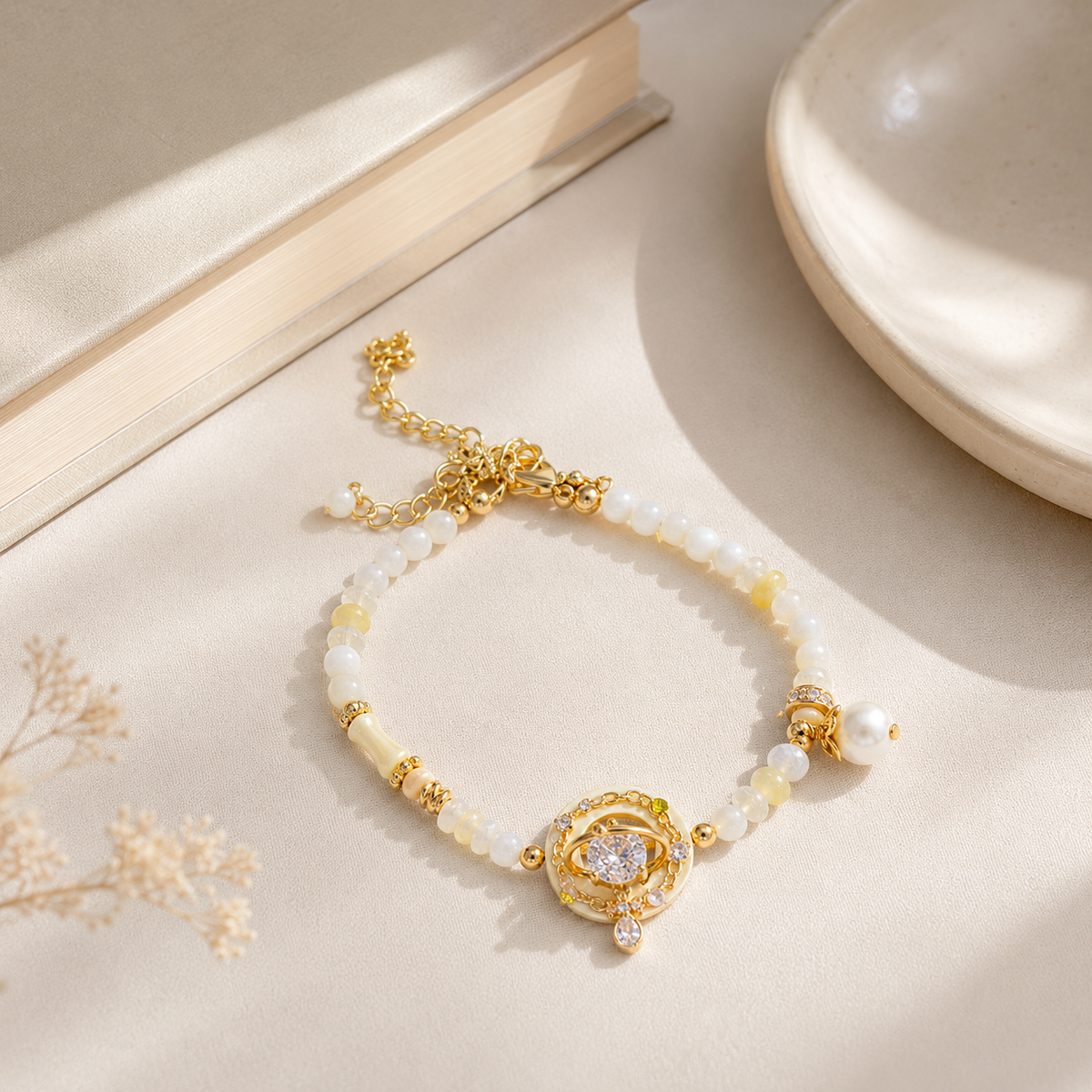 Golden Orbit Pearl Bracelet