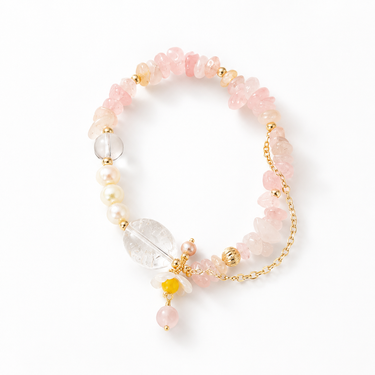 Spring Rose Quartz, Clear Quartz & Pearl Bracelet