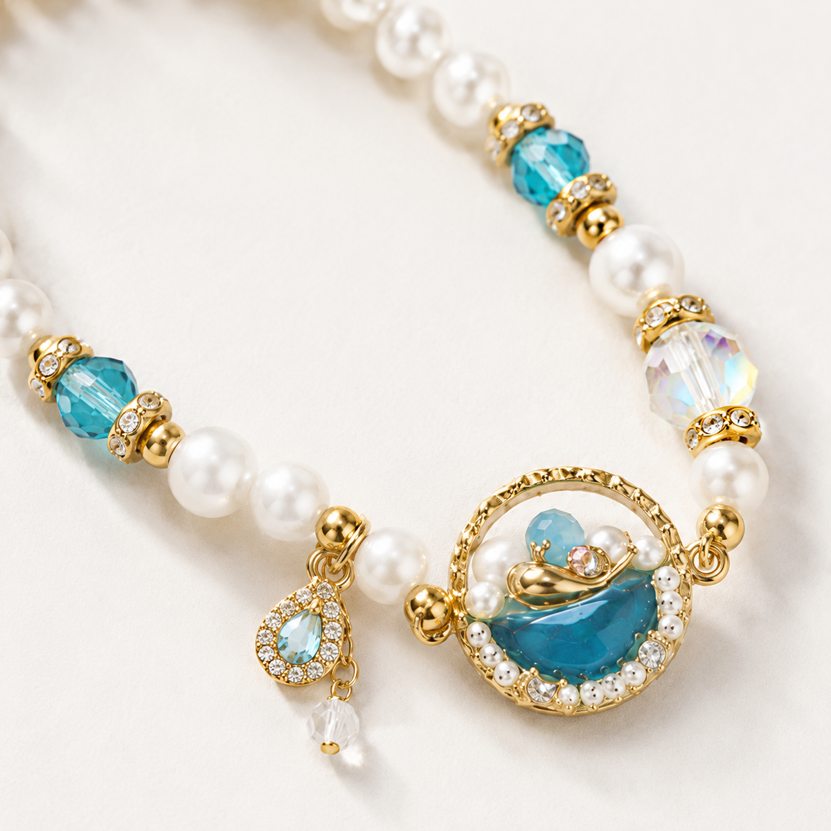 Aqua Pearl Halo Bracelet