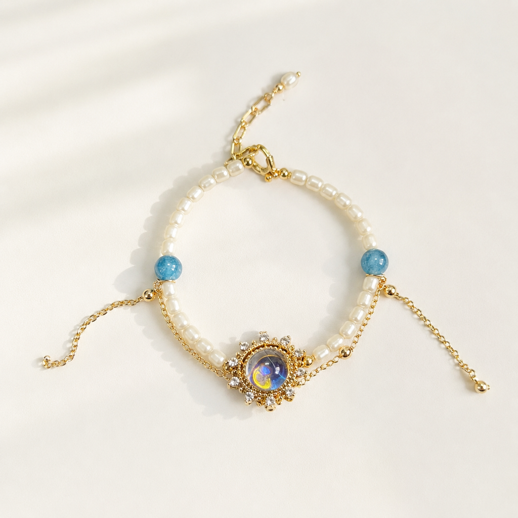 Celestia Pearl & Moonstone Sunburst Bracelet