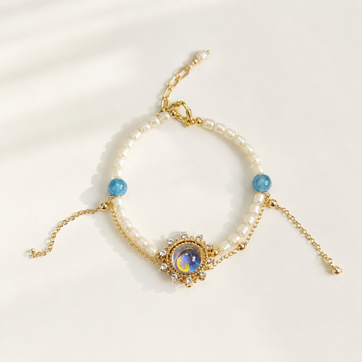 Celestia Pearl & Moonstone Sunburst Bracelet