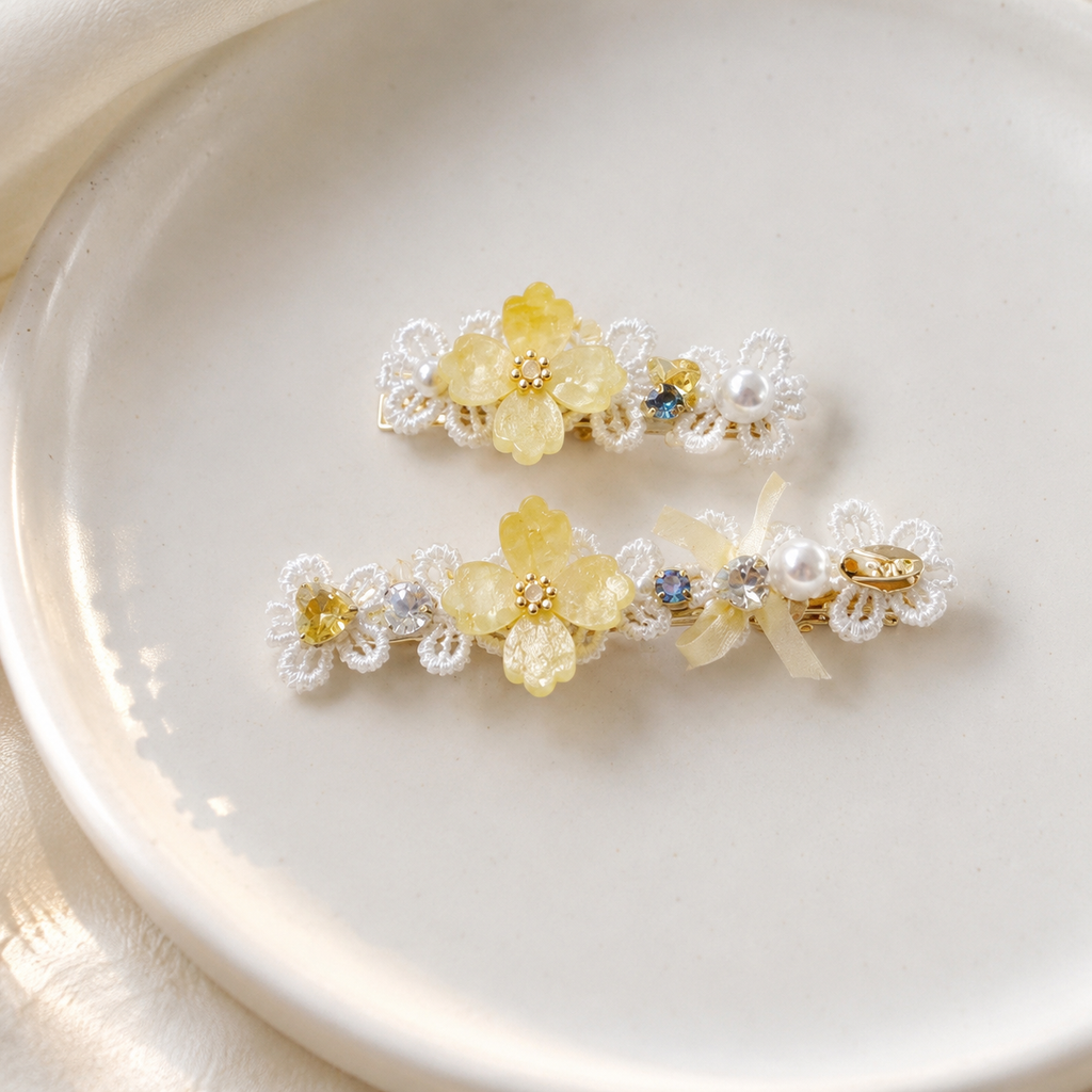 Golden Blossom Lace Hair Clip Set