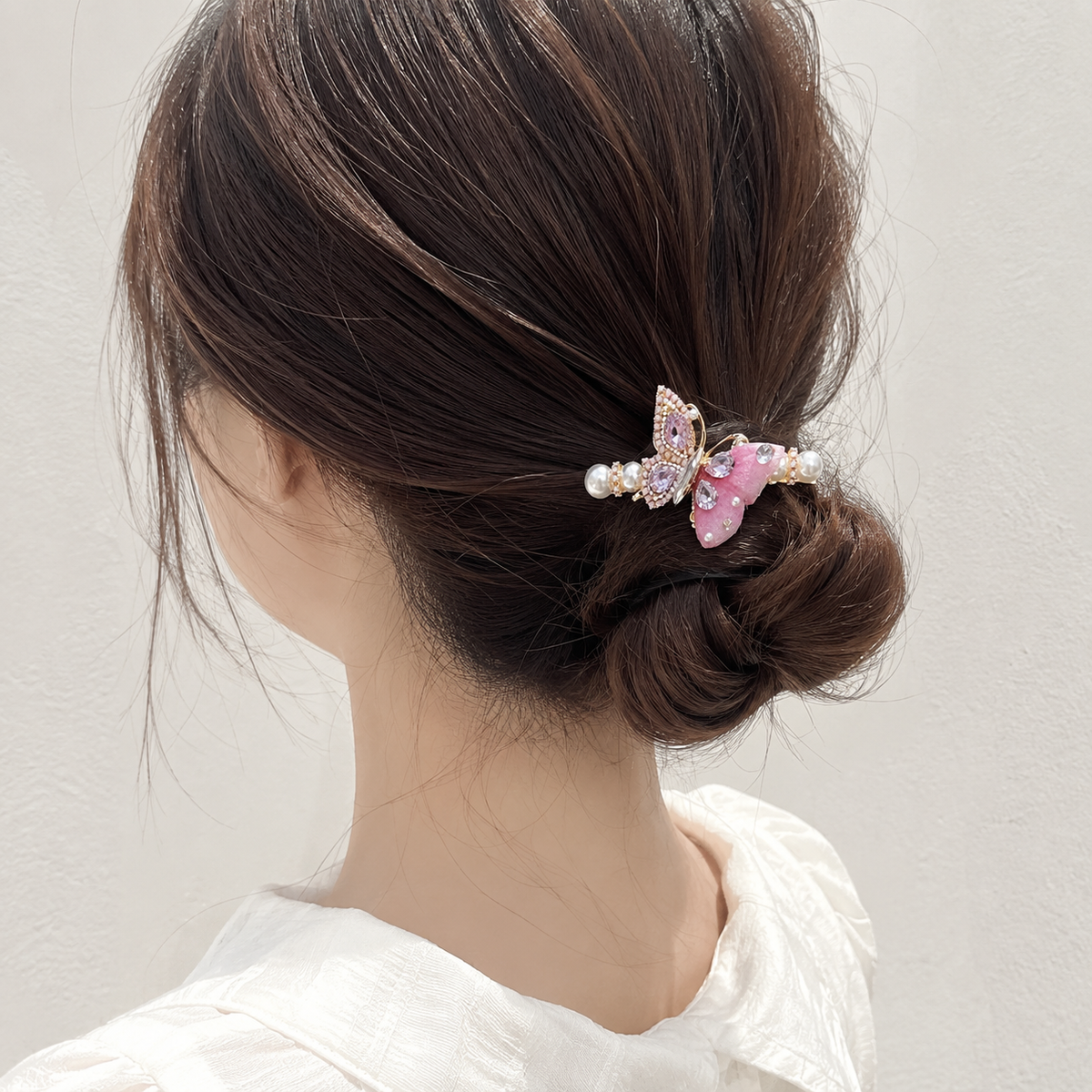 Pink Butterfly Crystal Hair Clip
