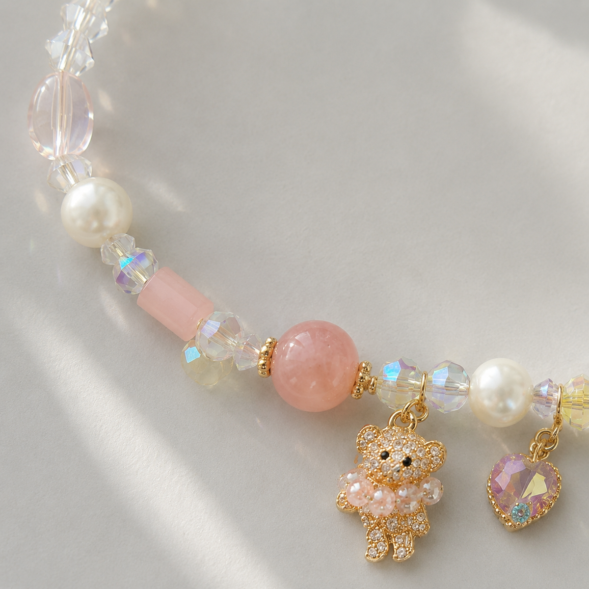 Pink Crystal & Pearl Charm Necklace