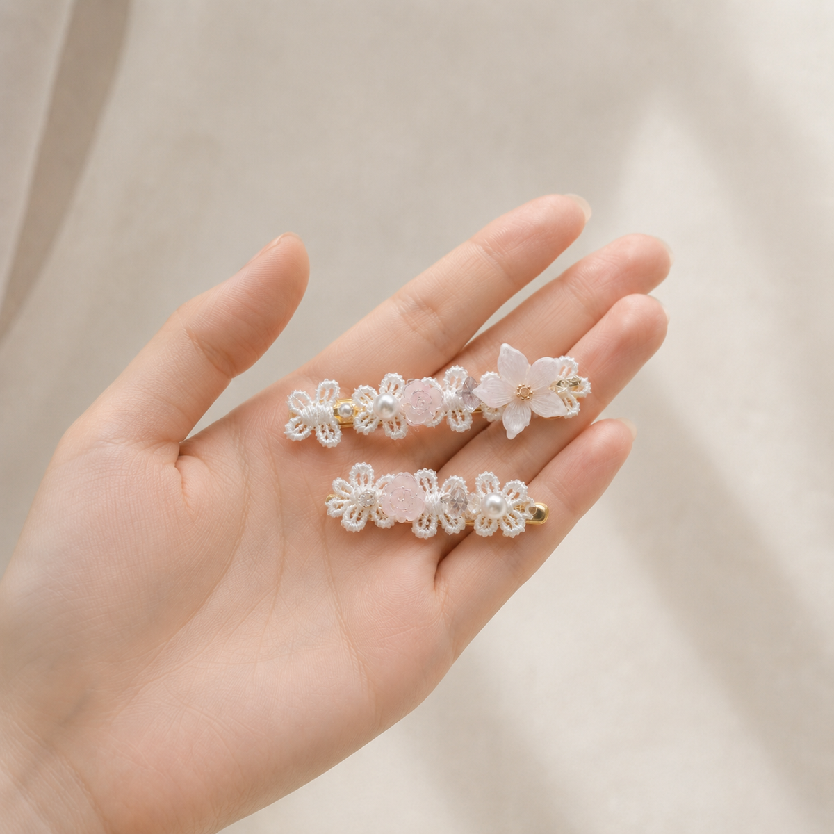 Blush Lace Flower Hair Clip Set