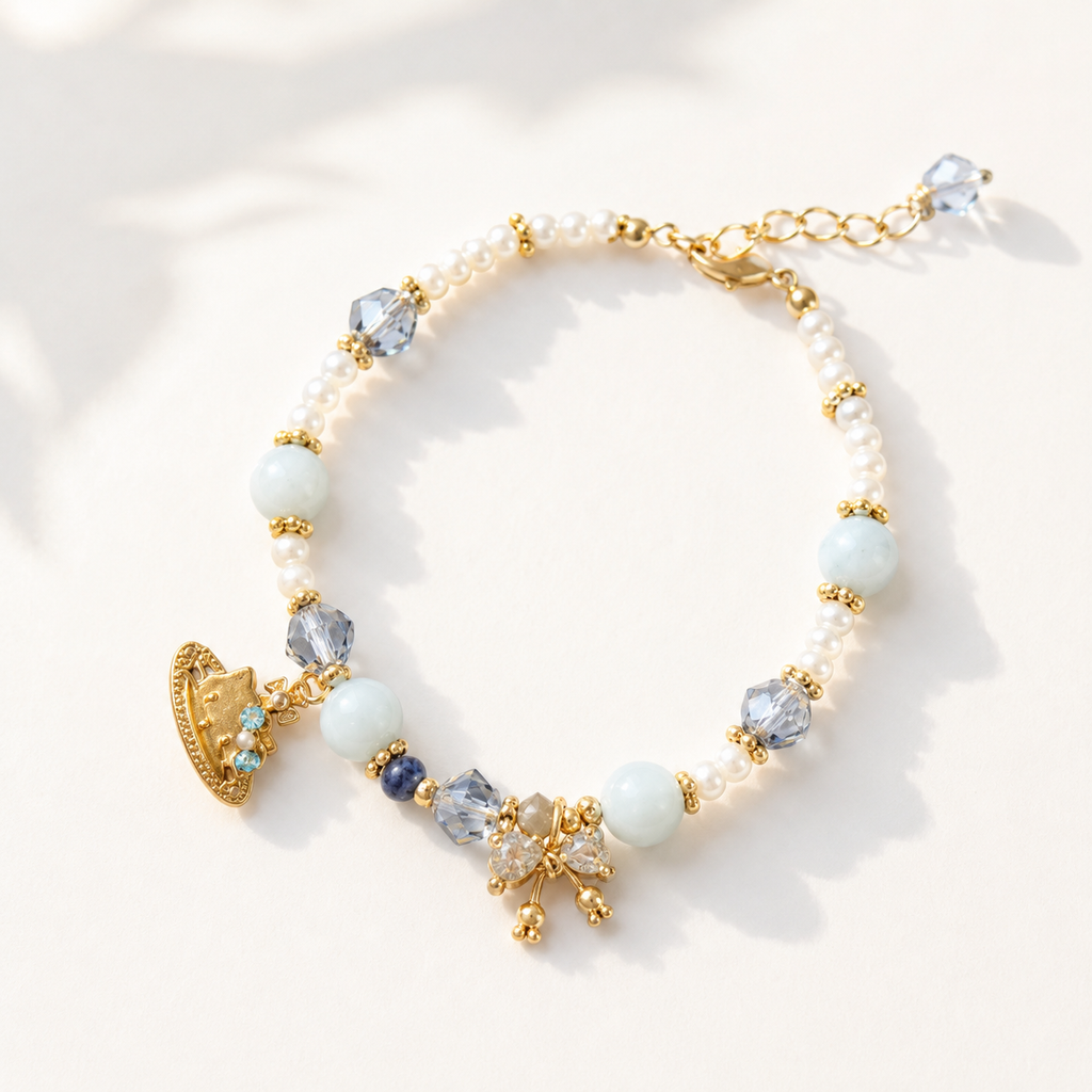 Powder Blue Bow Charm Bracelet