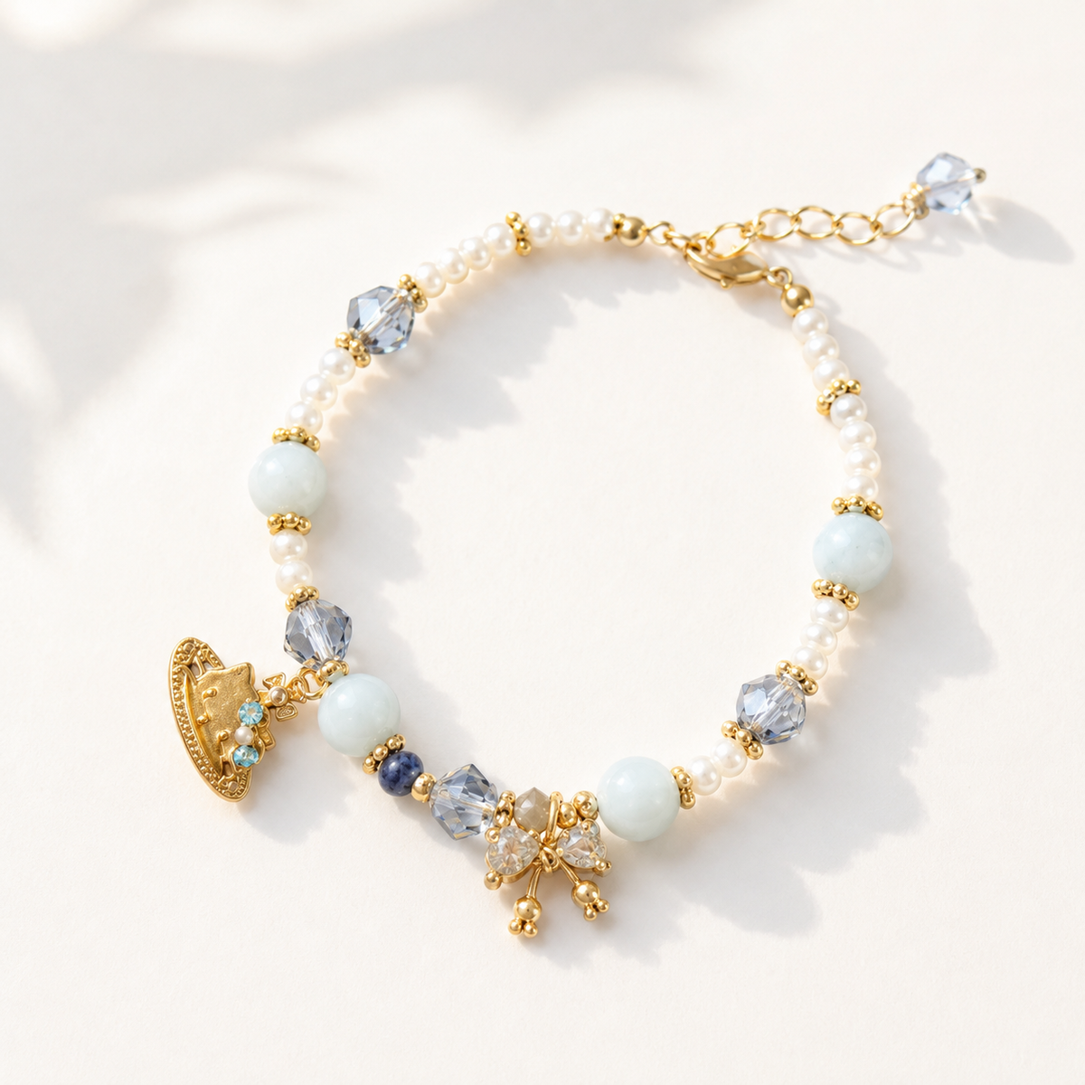 Powder Blue Bow Charm Bracelet