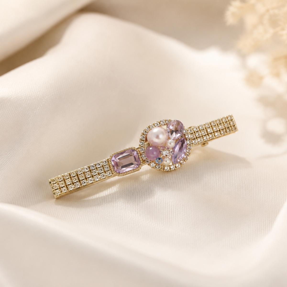 Lavender Pearl Crystal Hair Clip