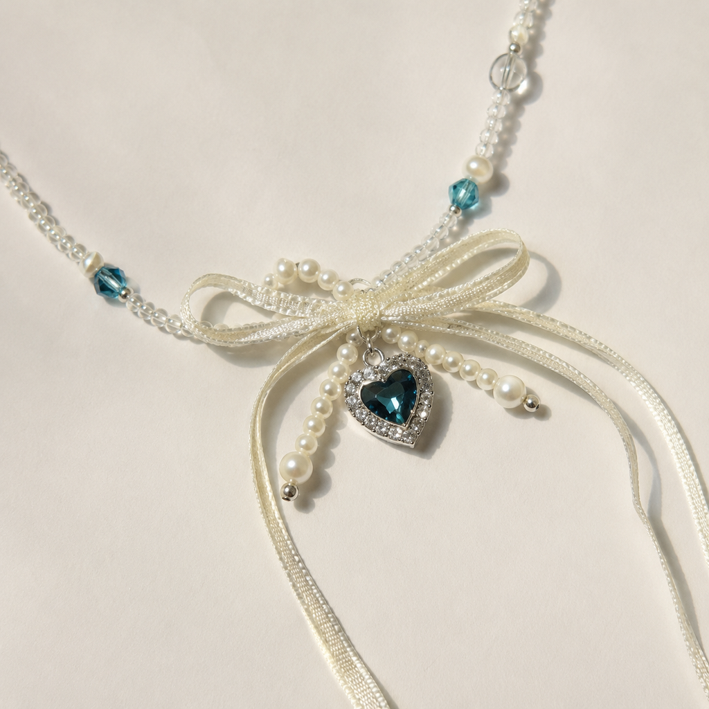 Midnight Ribbon Heart Necklace