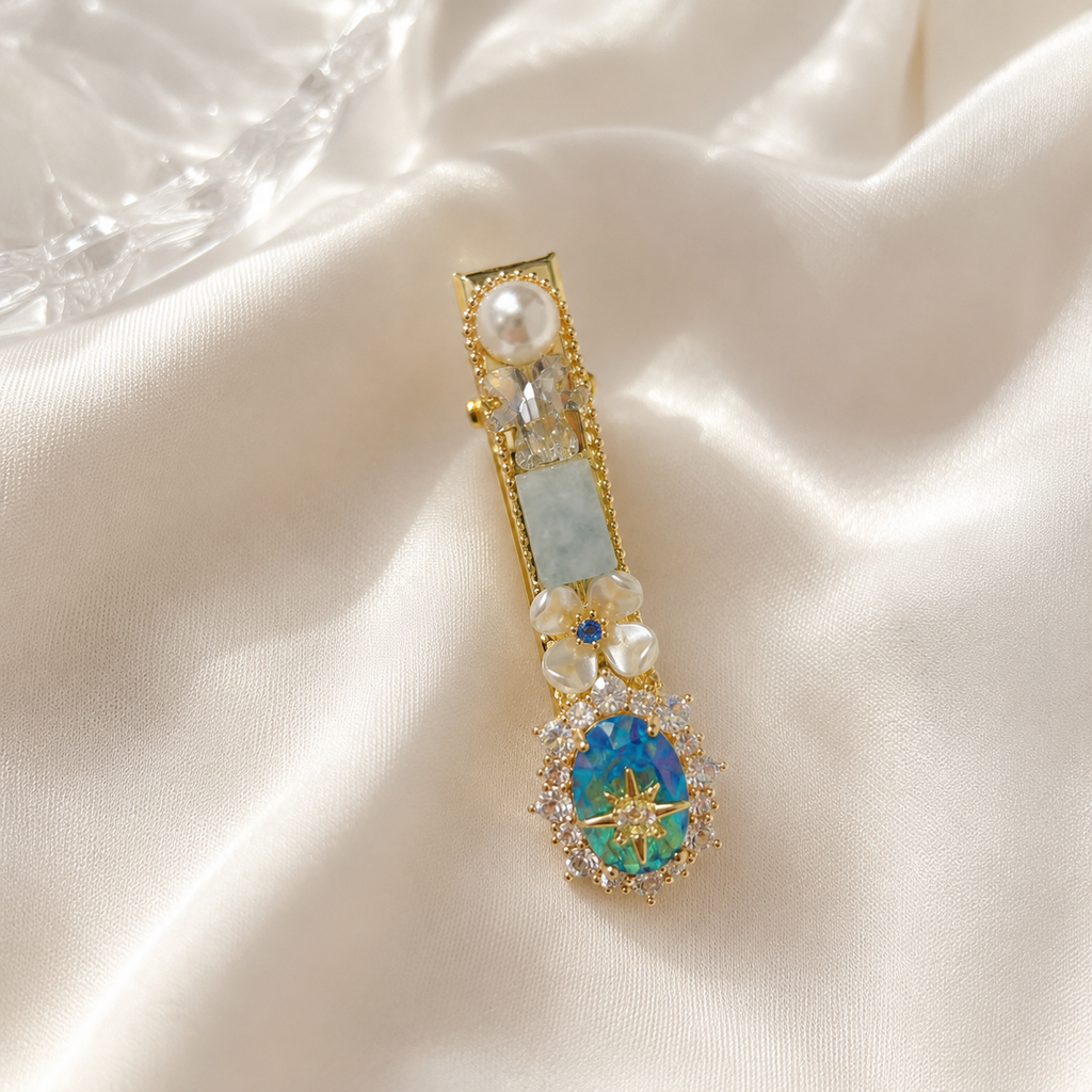 Aqua Celestial Pearl Hair Clip