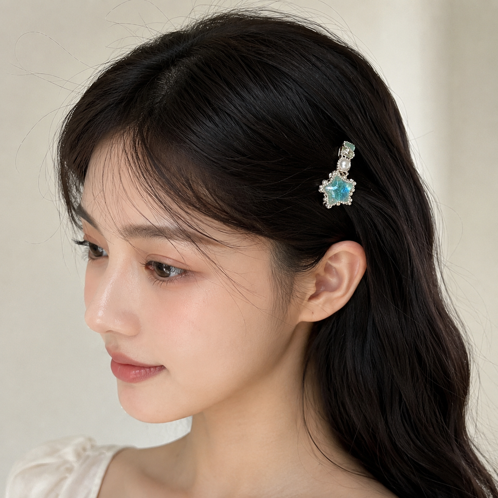 Aqua Star Pearl Drop Earrings