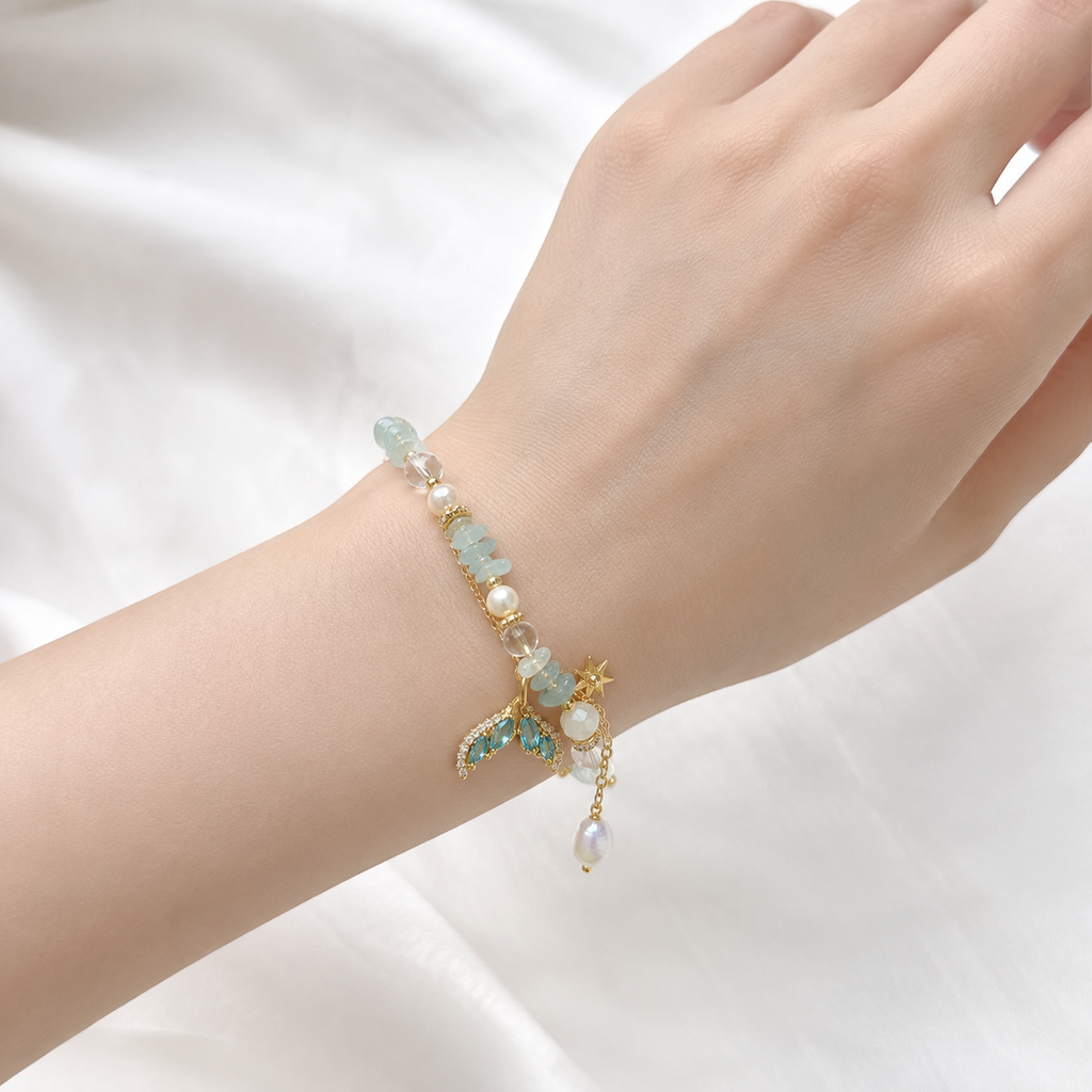 Aqua Pearl Cascade Bracelet