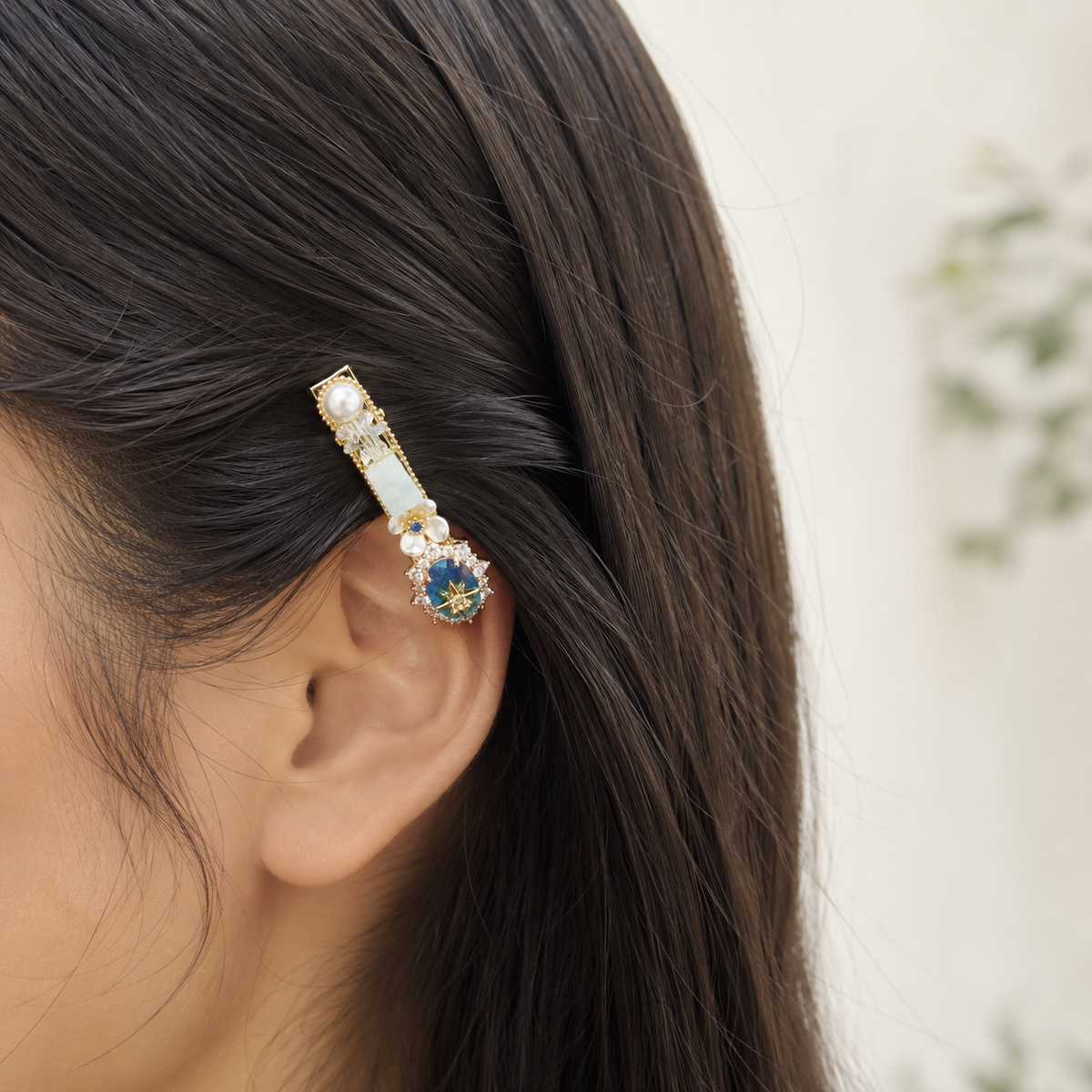 Aqua Celestial Pearl Hair Clip