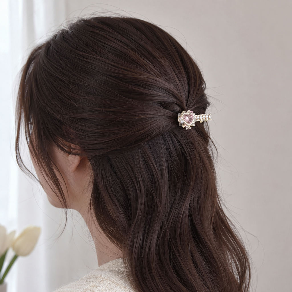 Blush Crystal Heart Hair Clip