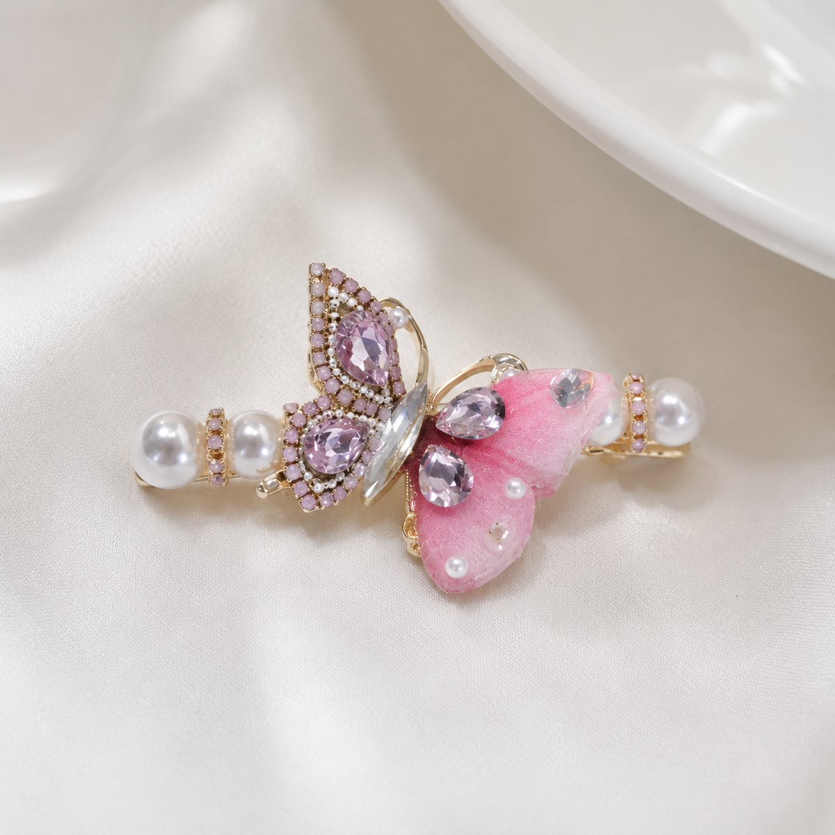 Pink Butterfly Crystal Hair Clip
