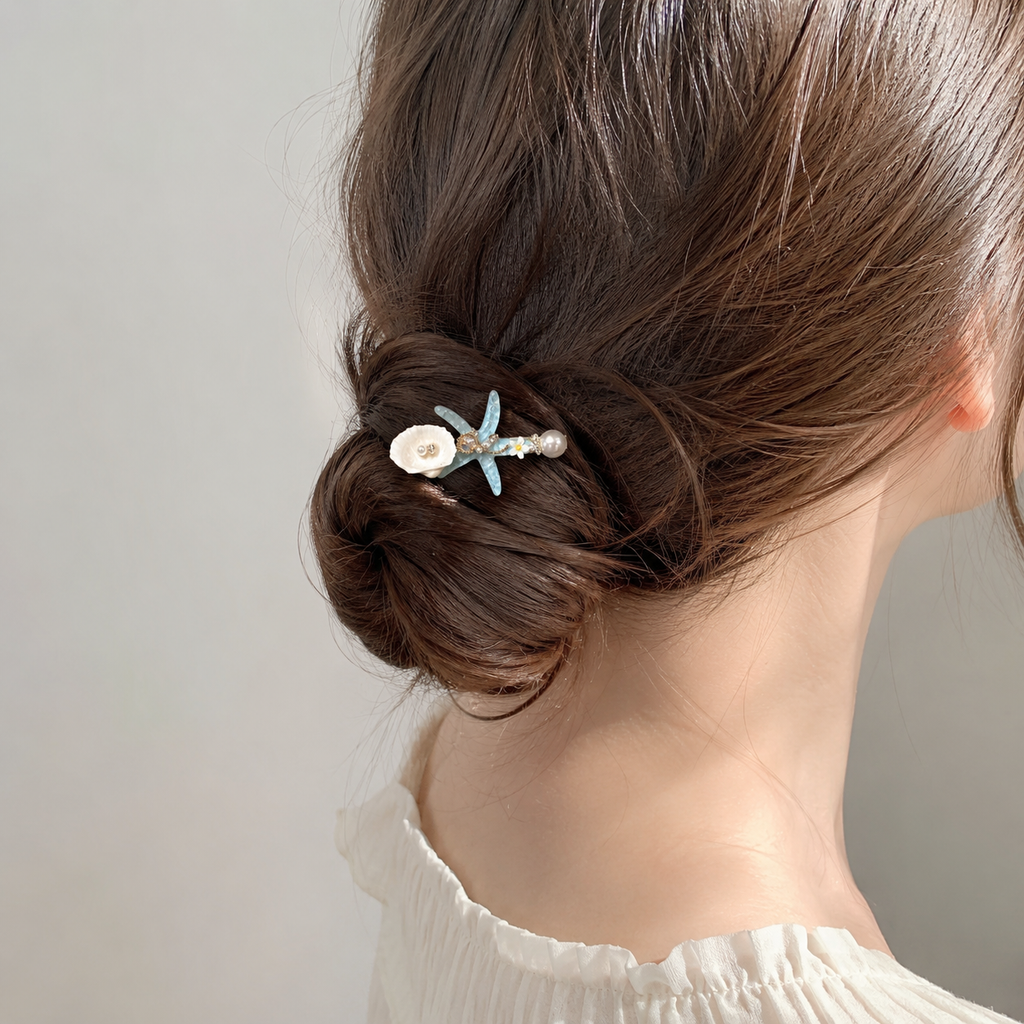 Ocean Starfish Pearl Hair Clip