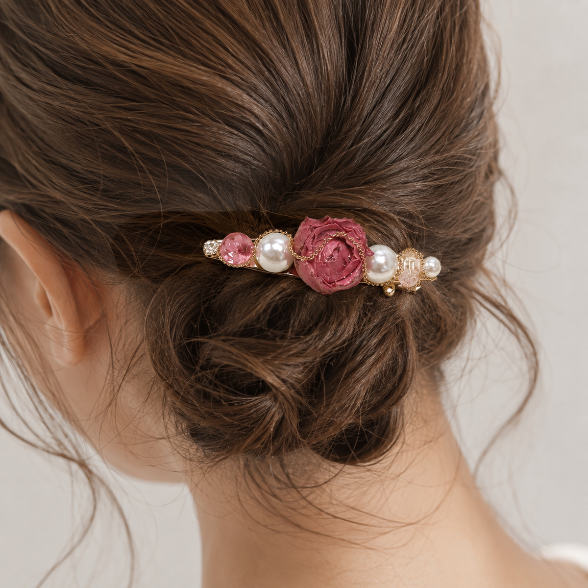 Vintage Rose Pearl Hair Clip