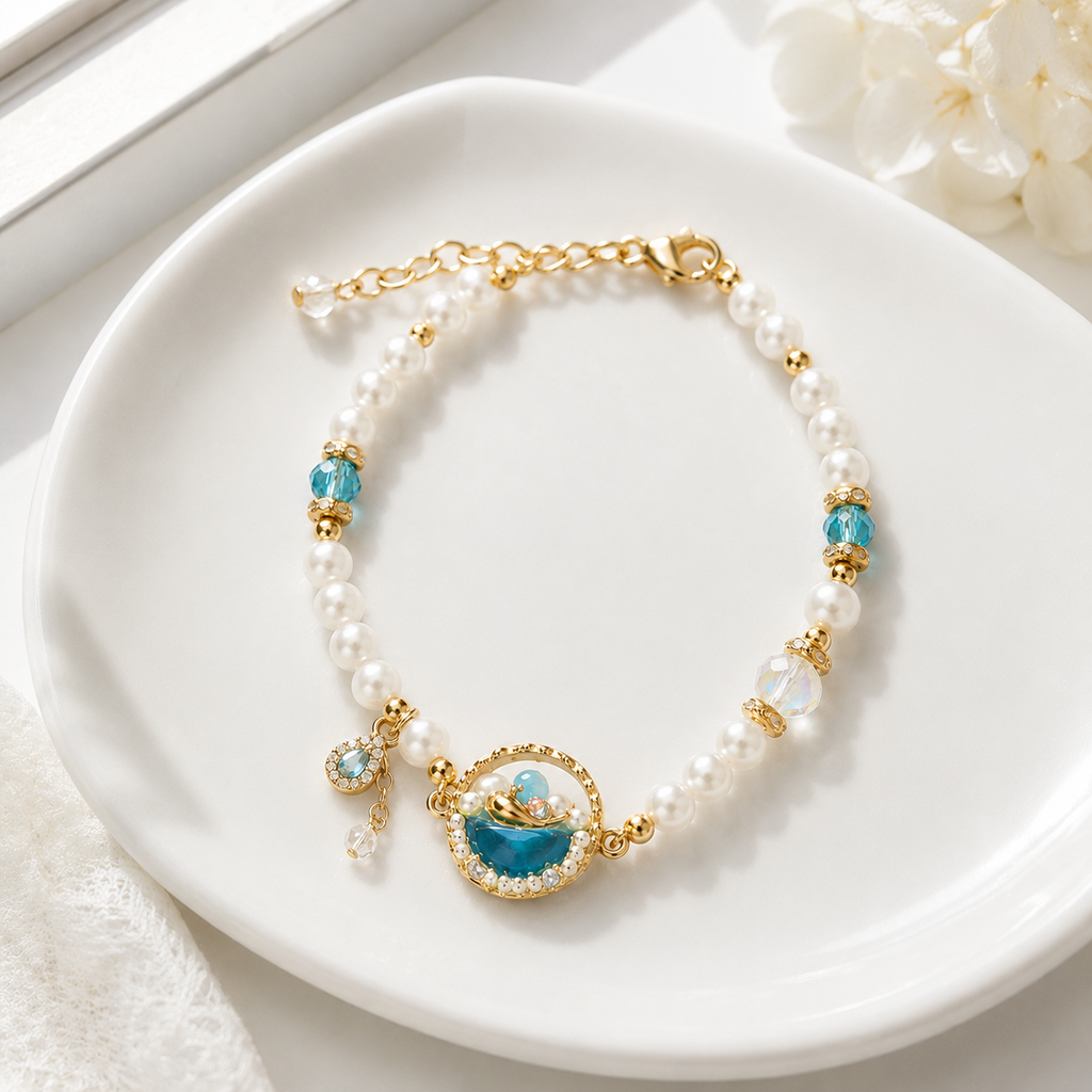Aqua Pearl Halo Bracelet