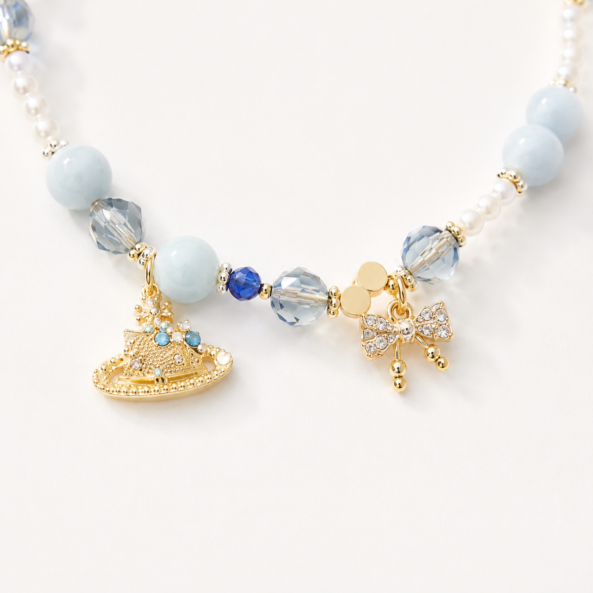 Powder Blue Crown Charm Necklace