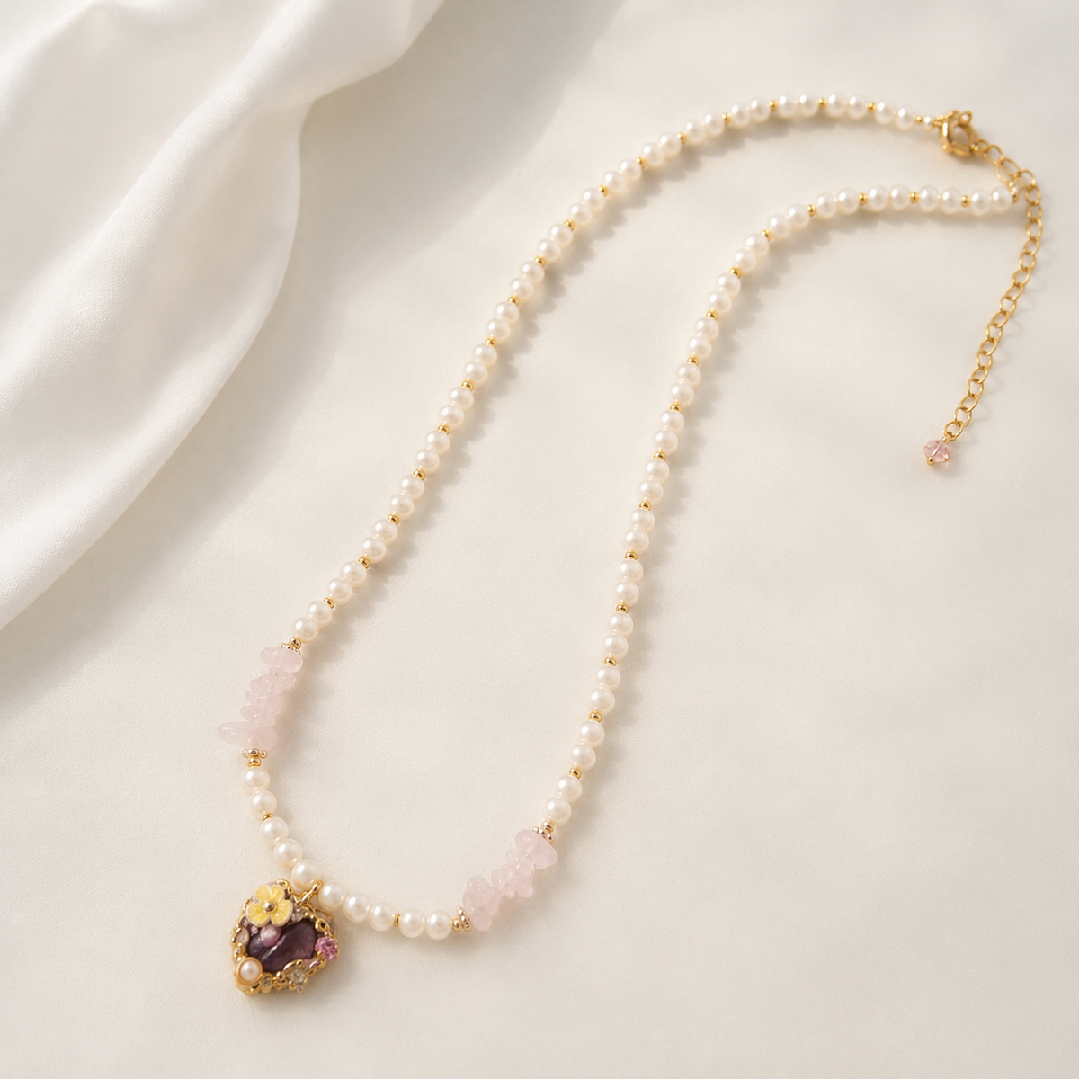Blush Pearl Heart Pendant Necklace