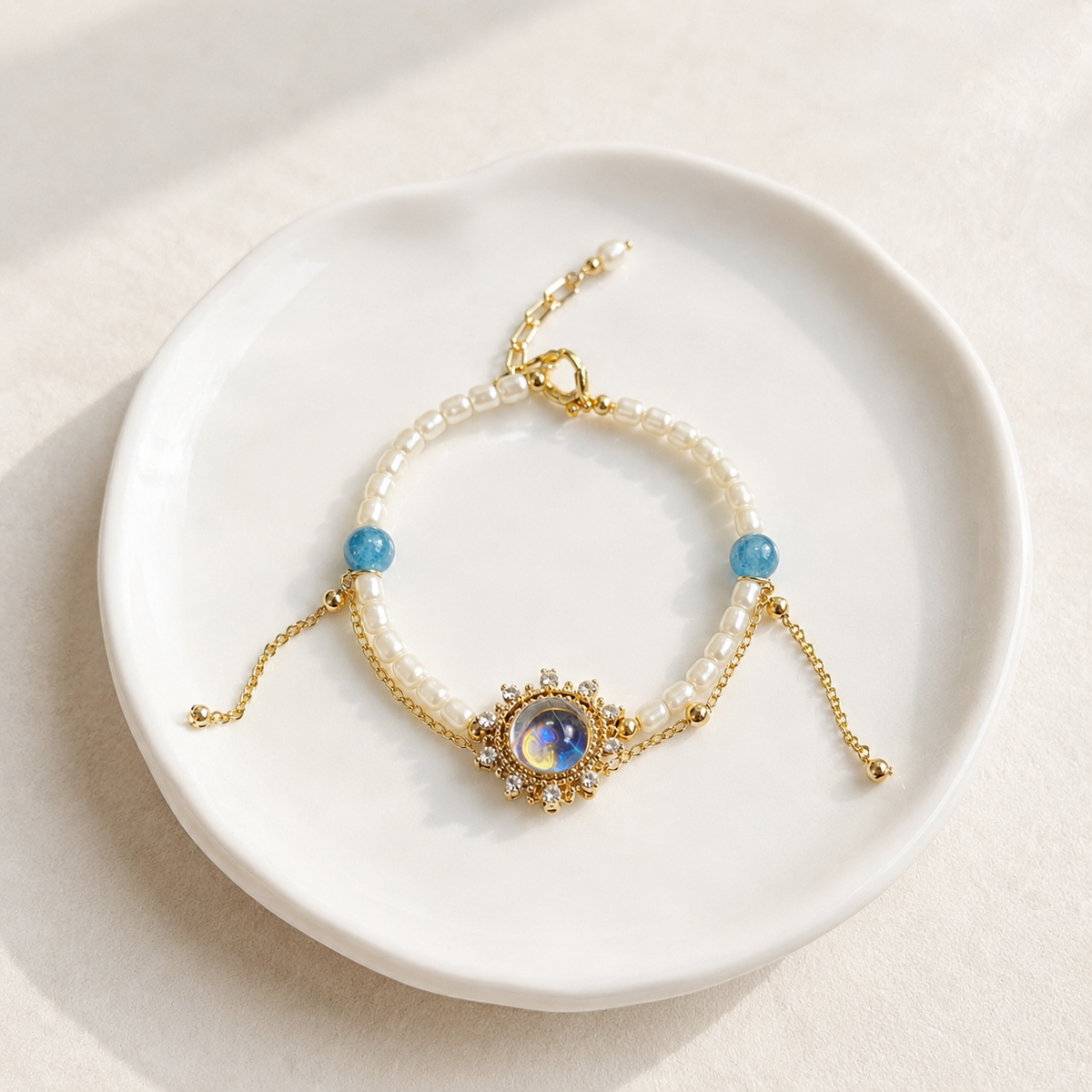Celestia Pearl & Moonstone Sunburst Bracelet