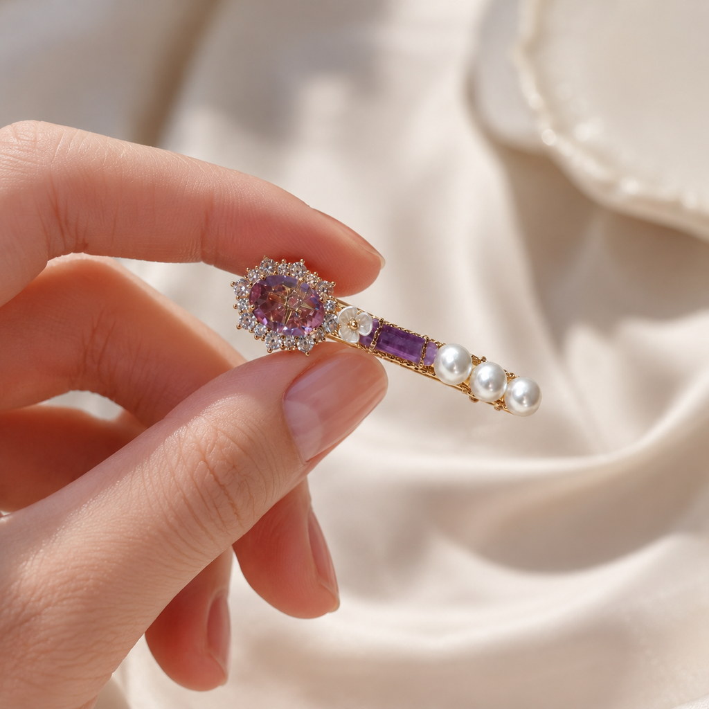 Amethyst Pearl Crystal Hair Clip