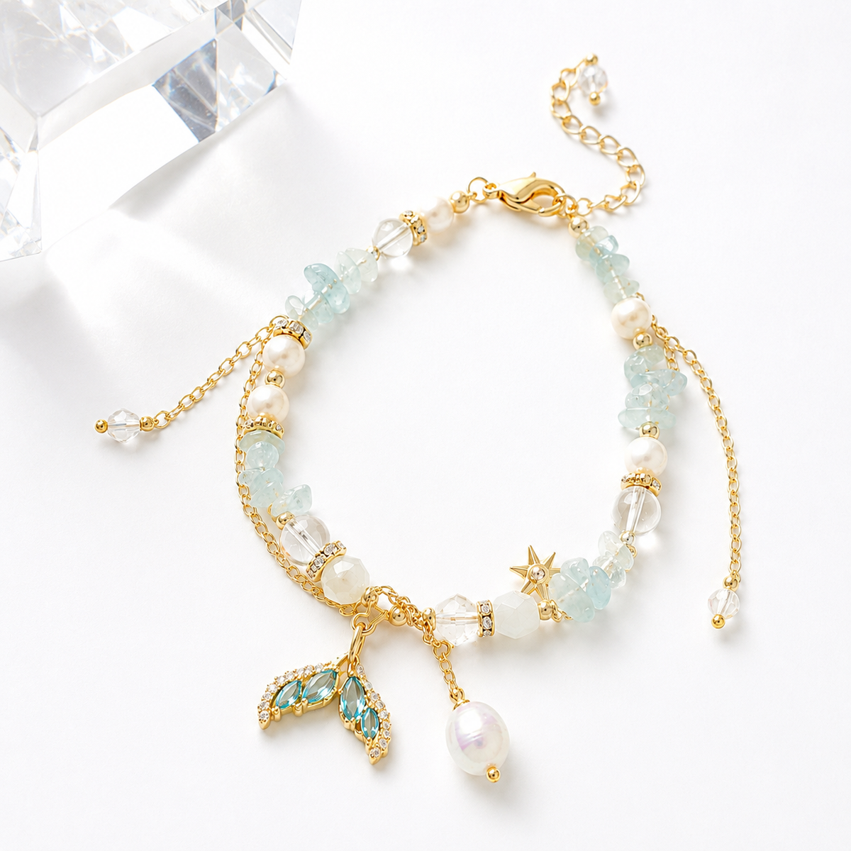 Aqua Pearl Cascade Bracelet