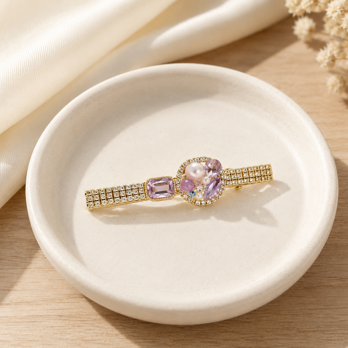 Lavender Pearl Crystal Hair Clip