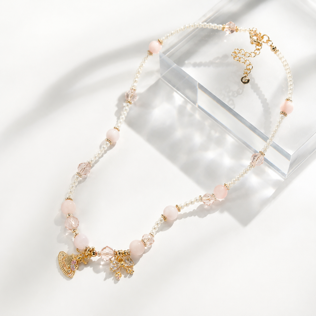 Blush Ribbon Pearl Necklace