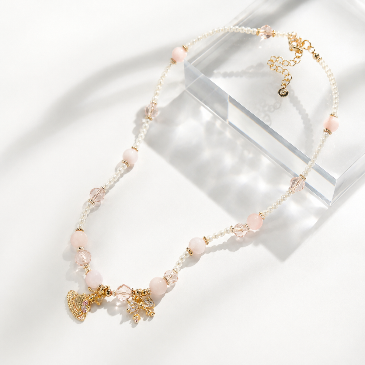 Blush Ribbon Pearl Necklace