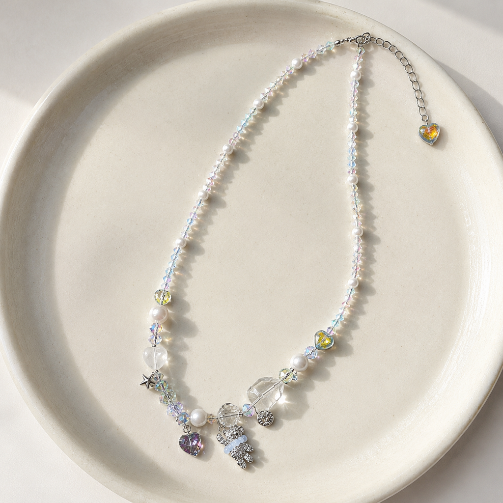 Iridescent Crystal & Pearl Charm Necklace