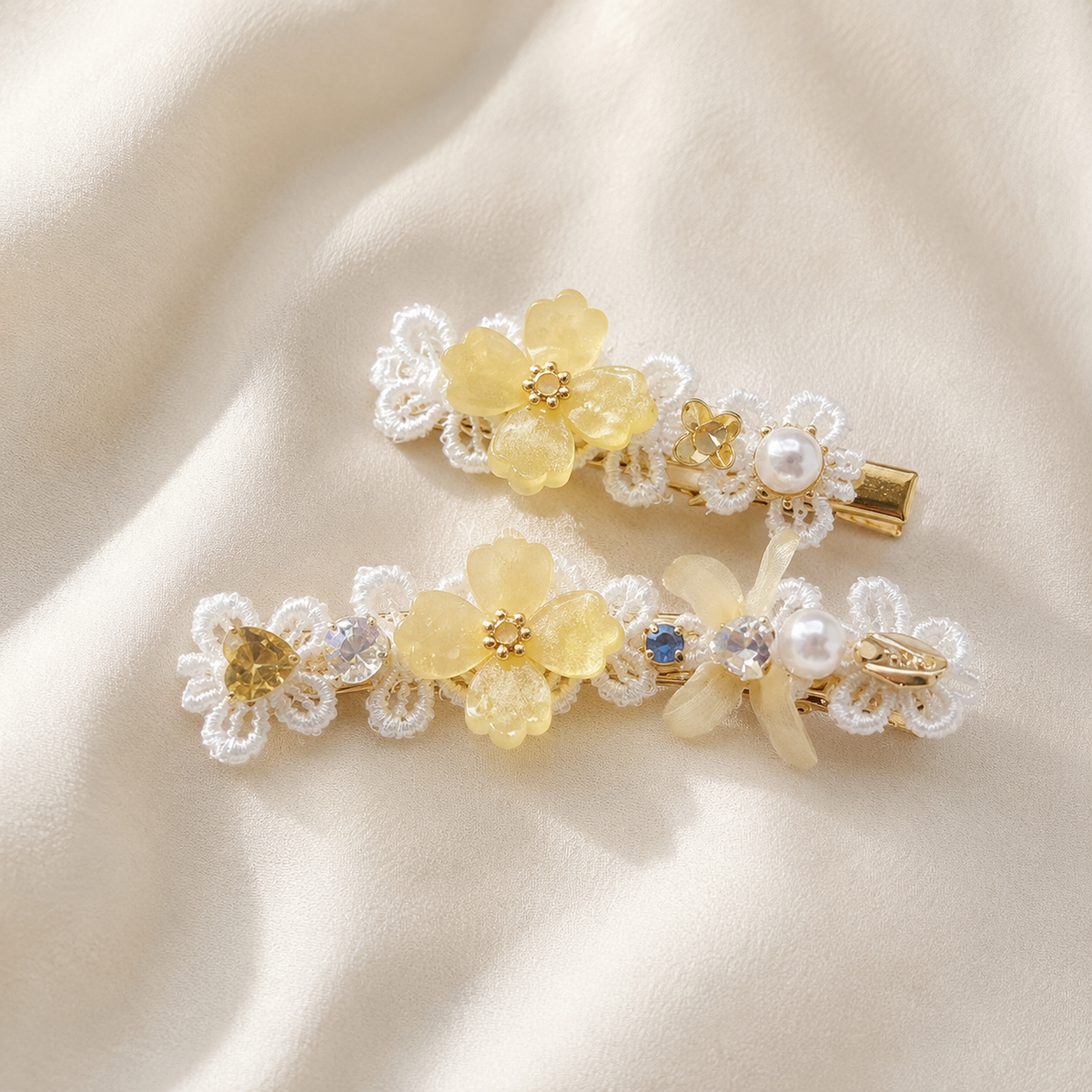 Golden Blossom Lace Hair Clip Set