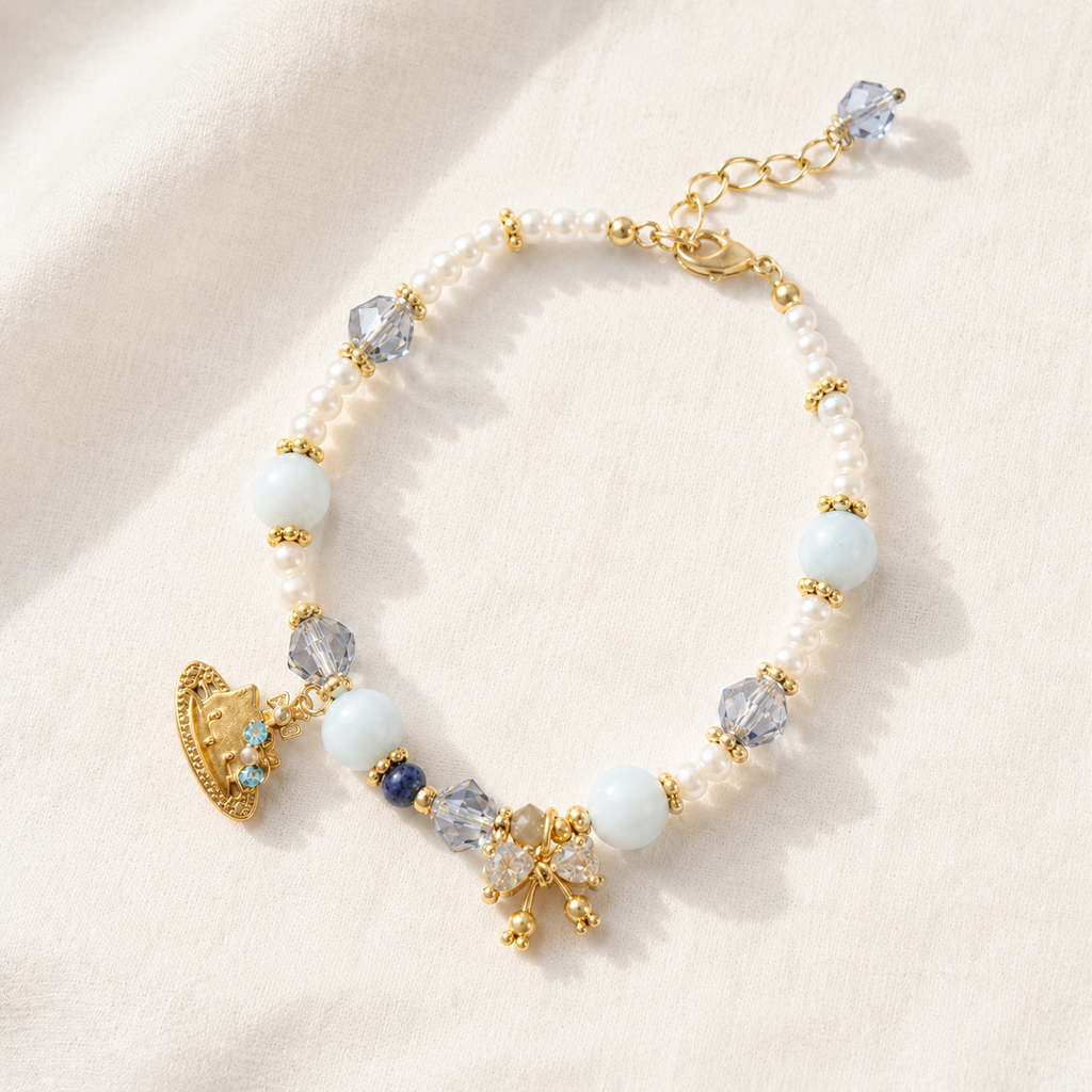 Powder Blue Bow Charm Bracelet