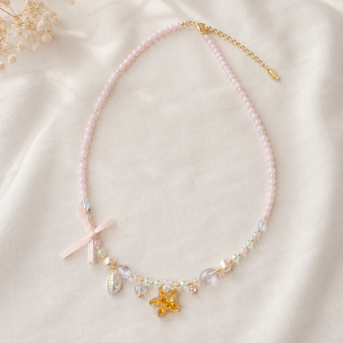 Pink Star Ribbon Necklace