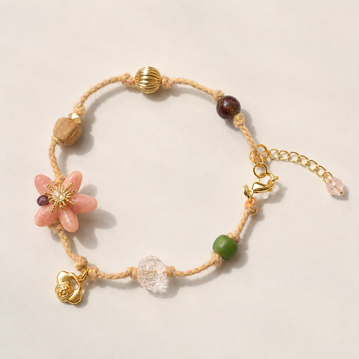 Peach Blossom Cord Charm Bracelet
