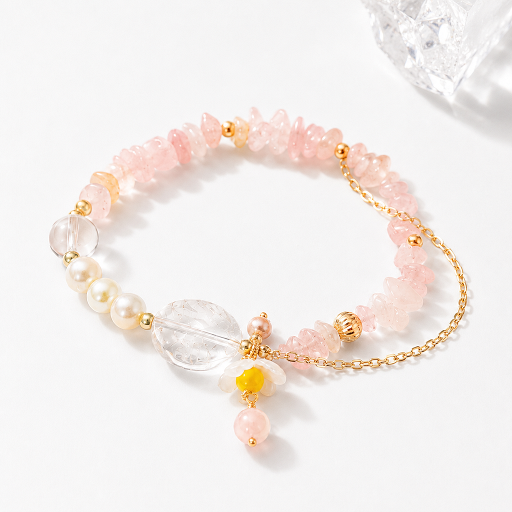 Spring Rose Quartz, Clear Quartz & Pearl Bracelet