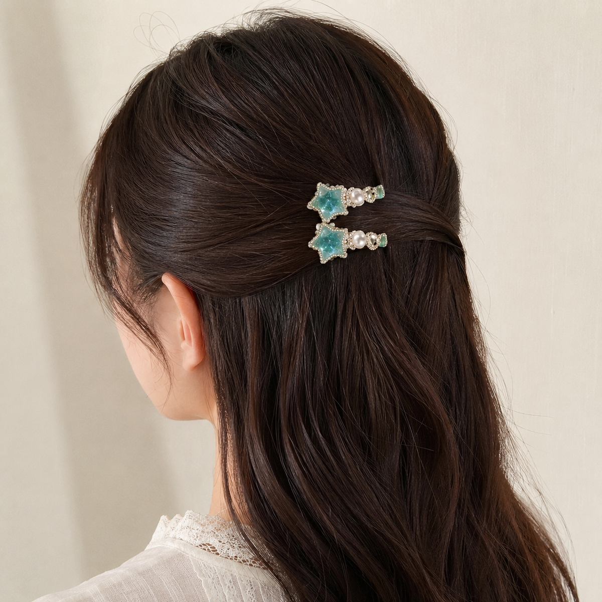 Aqua Star Pearl Drop Earrings