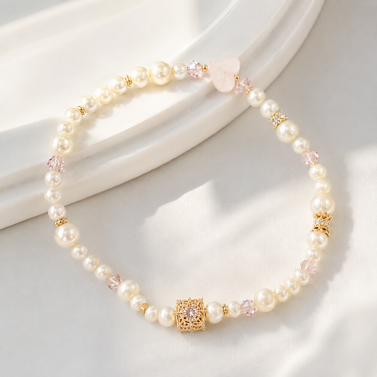 Blush Pearl Heart Necklace