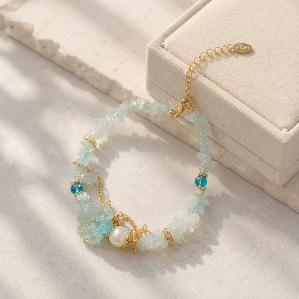 Aqua Blossom Pearl Bracelet