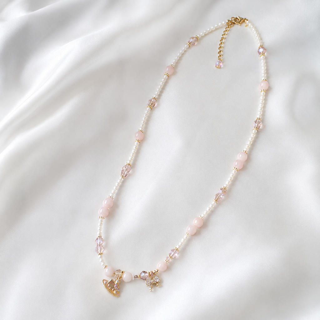 Blush Ribbon Pearl Necklace