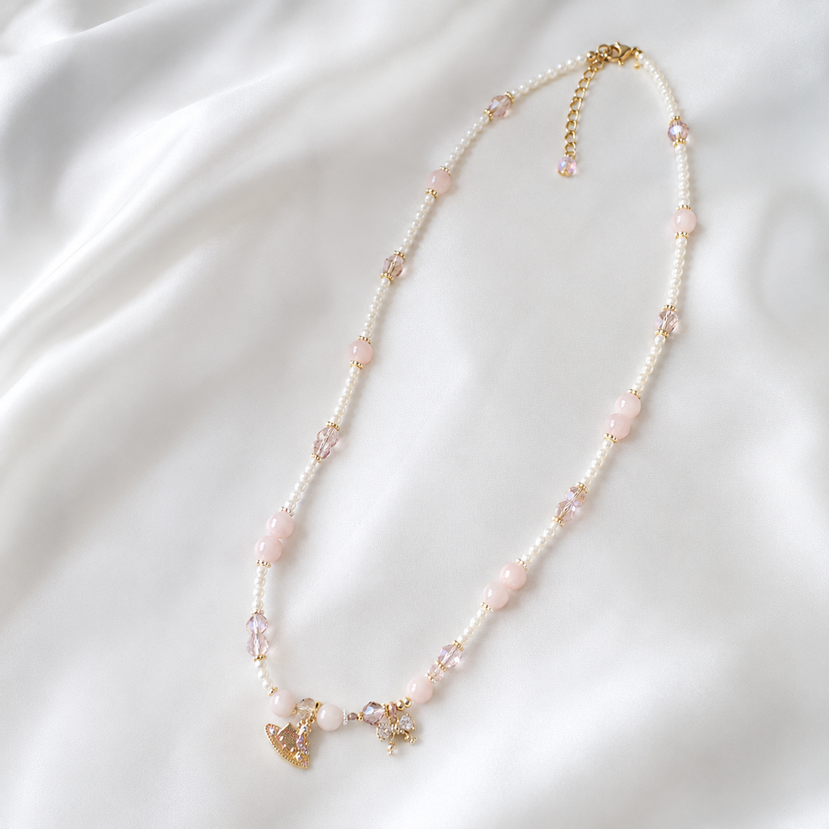 Blush Ribbon Pearl Necklace