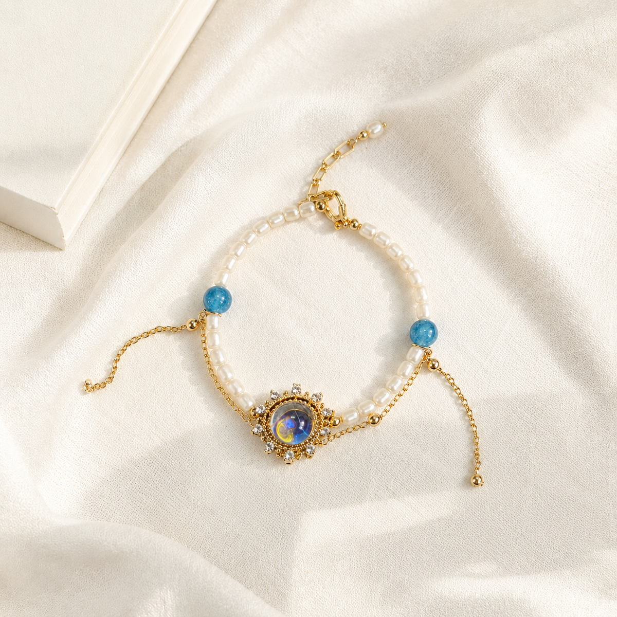 Celestia Pearl & Moonstone Sunburst Bracelet