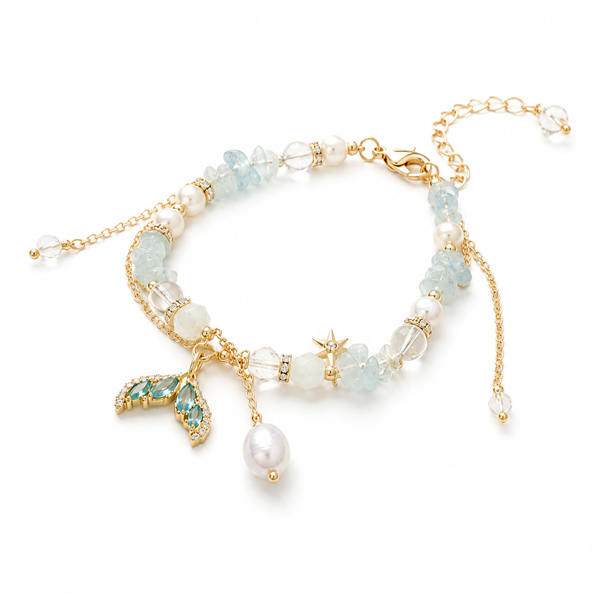 Aqua Pearl Cascade Bracelet