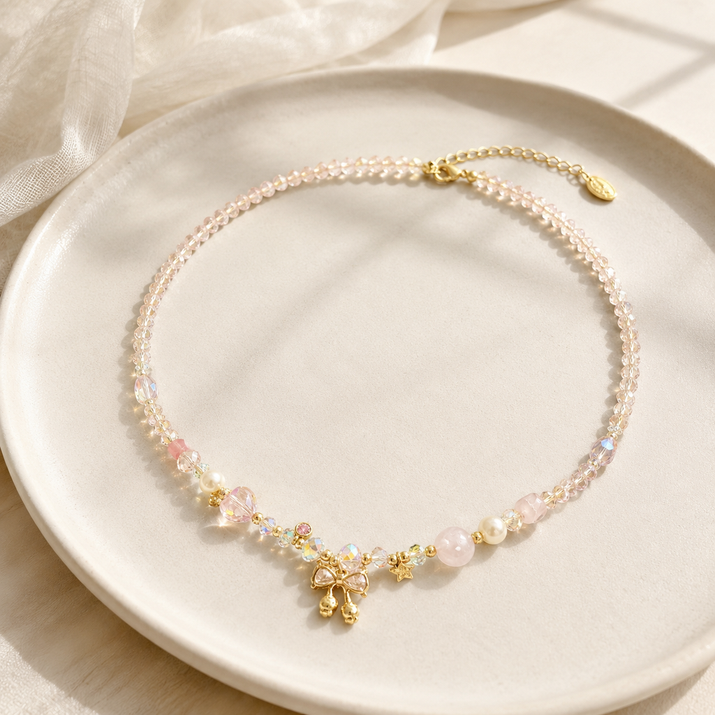 Blush Bow Crystal Necklace