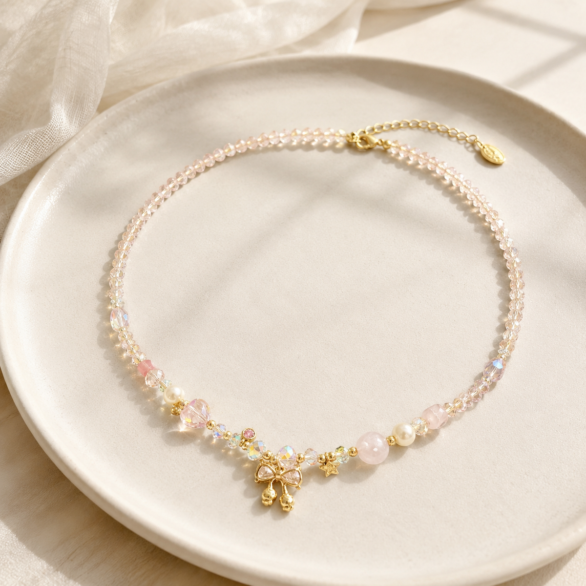 Blush Bow Crystal Necklace
