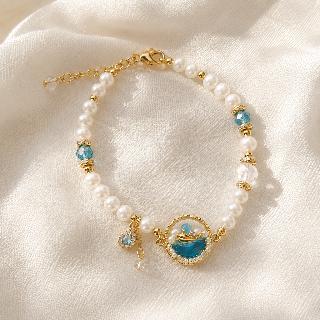 Aqua Pearl Halo Bracelet
